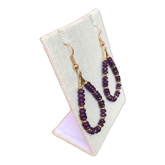 💕HP💕Amethyst beaded gold plated wire back earrings - Picture 7 of 12
